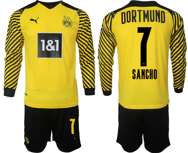Men 2021-2022 Club Borussia Dortmund home yellow Long Sleeve #7 Soccer Jersey